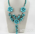 18.1 inches Y shape turquoise flower and garnet necklace