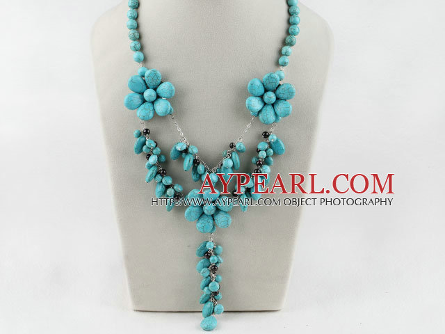 18.1 inches Y shape turquoise flower and garnet necklace