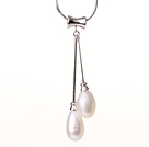 Elegant Style Natural Teardrop Shape White Pearl Pendant Necklace with Thin Chain