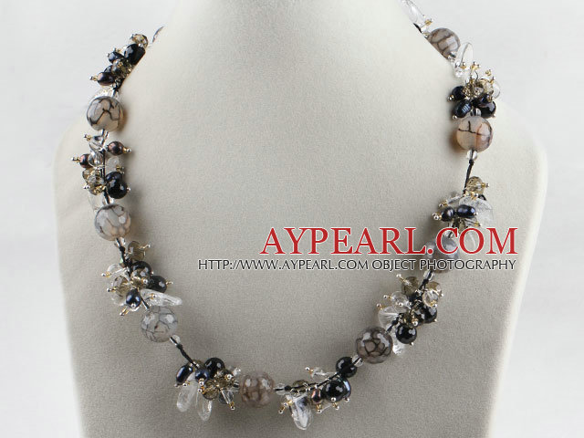 vogue jewelry pearl crystal and black agate necklace
