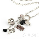 Simple Long Chain Loop Style Multi Agate Crystal And Metal Charm Pendant Necklace