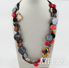 Wholesale long style 51.2 inches coral black agate and shell necklace