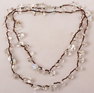 Wholesale Long Style Clear Crystal and Opal Hand Knotted Necklace