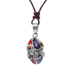 Lovely Red And Blue Make A Wish Box Pendant Necklace With Dark Red Ropes