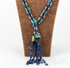 Wholesale double strand white pearl lapis and phoenix stone necklace