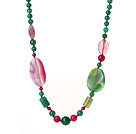 Wholesale 2014 Summer Lovely Long Style Green and Rose Agate Necklace with Moonight Clasp