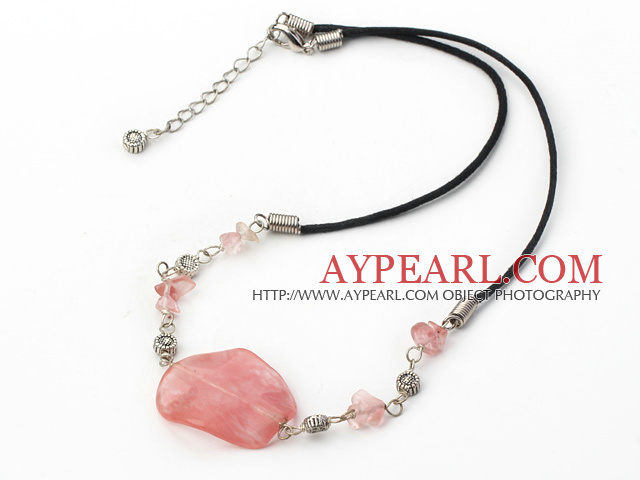 Fashion Chips And Irregular Large Size Cherry Quartz Necklace With Extendable Chain