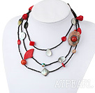 Wholesale Multi Function Black Lip Shell Red Coral Bloodstone Cinnaba Agate Necklace, Long Y Shape Necklace