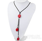 Lovely Oval And Polygon Red Coral Pendant Necklace With Black Cord