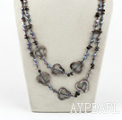 Discount Beautiful Long Style Dyed Pearl Shell Flower And Black Jade Strand Necklace, Sweater Necklace