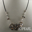 Fashion Cluster Smoky Quartz Charm Necklace With Black Cords And Extendable Chain