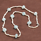 Wholesale Fashion Long Natural Freshwater Pearl Irregular Shape Aquamarine Necklace