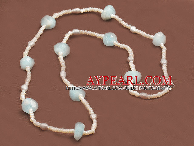 Fashion Long Natural Freshwater Pearl Irregular Shape Aquamarine Necklace