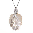 Elegant Style Leaf Shape Natural White Seashell Pearls Pendant Necklace with 925 Sterling Silver Chain and Owl Accessory