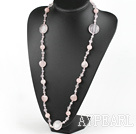 Wholesale Fashion Long Style Round Caky And Heart Shape Rose Quartz Strand Necklace, Sweater Necklace