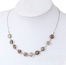 Nice Flat Round Smoky Quartz Hand Wired Necklace With Lobster Clasp