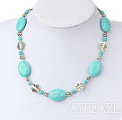 Wholesale Elegant Oval Round Blue Turquoise And Metal Charm Necklace With Toggle Clasp
