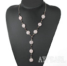 Wholesale Fashion Loop Chain Garnet And Flat Round Rose Quartz Y Shape Pendant Necklace