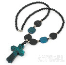 Wholesale black pearl phoenix stone necklace with phoenix cross pendant
