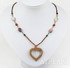 Fashion Rainbow Jasper And Multi Color Crystal Hollow-Heart Pedant Necklace