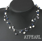 Multi Strand White And Gray Pearl Chipped Stone White Crystal String Necklace