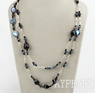 Wholesale Beautiful Long Coin Pearl And Faceted Black Agate Crystal Wired Strand Necklace