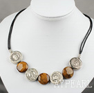 flat round tiger eye tibet silver necklace with extendable chain