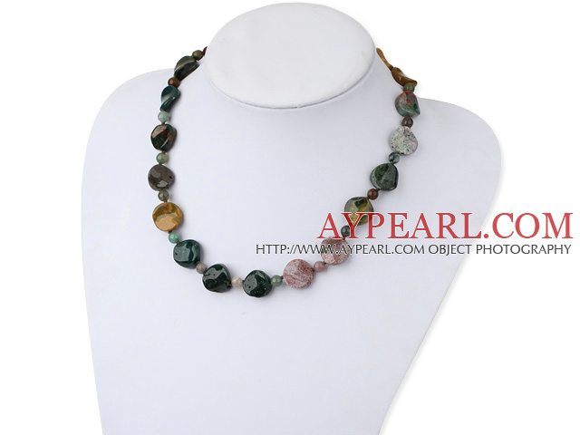 Fashion Colorful Indian Agate Beaded Strand Necklace With S Clasp Extendable Chain