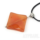 Simple Style Large Square Agate Pendant Necklace With Black Cord