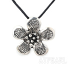 Wholesale Lovely Fan Shape Tibet Silver Metal Pendant Necklace With Black Cords