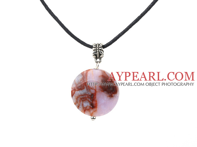 Fashion Round Persia Agate Pendant Necklace With Black Cord