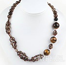 smoky quartze tiger eye necklace with lobster clasp