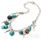 Wholesale Nice Long Chain Style Blue Turquoise Tiger Eye Necklace With Crosses