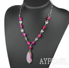 Beautiful Round And Oval Pink Agate And Butterfly Charm Pendant Necklace With Loop Extendable Chain