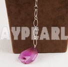 Fashion Long Chain Loop Style Pink Crystallized Agate Pendant Necklace