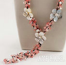 Wholesale white pearl cherry quartze Y shape necklace with shell flower23.6