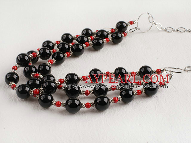 trendy new style black agate necklace with big metal loops