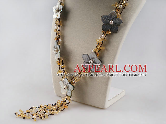 bridal jewelry fashion white pearl crystal necklace with shell flower