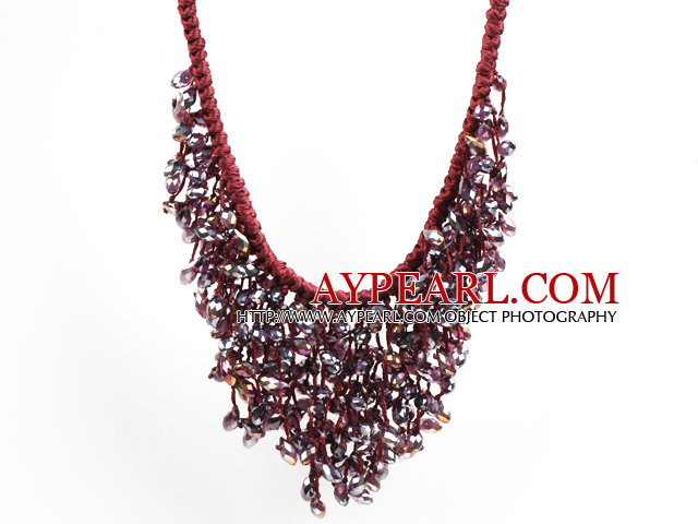 Sparkly Bib Shape Purple Red Series Water Drop Shape Crystal Statement Party Necklace