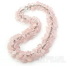 Pink Series Rose Quartz and Pink Glass Crystal Necklace with Metal Chain