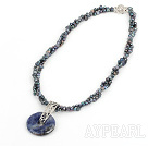 Wholesale double strand pearl and Sodalite necklace/pendant with box clasp