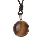 Simple Fashion Style Tiger Eye Pendant Necklace With Black Leather