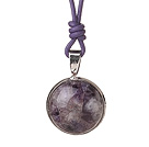 Simple Fashion Style Purple Stone Pendant Necklace With Purple Leather