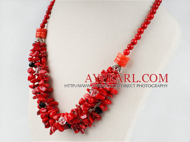 clear crystal coral and bloodstone beaded necklace