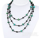 Wholesale long style black agate and phoenix stone necklace