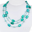 Wholesale long style blue spider and amazon stone beaded necklace
