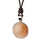 Simple Fashion Style Light Yellow Stone Pendant Necklace With Deep Brown Leather