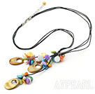 Multi Color Freshwater Pearl And Disc Hollow Shell Threaded Pendant Necklace 