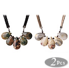 2 pcs Fantastic Drop Shape Crazy Agate and Peacock Stone Leather Necklace with Extendable Chain