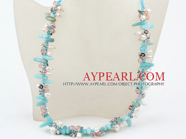 bridal jewelry white pearl crystal and amazon stone necklace